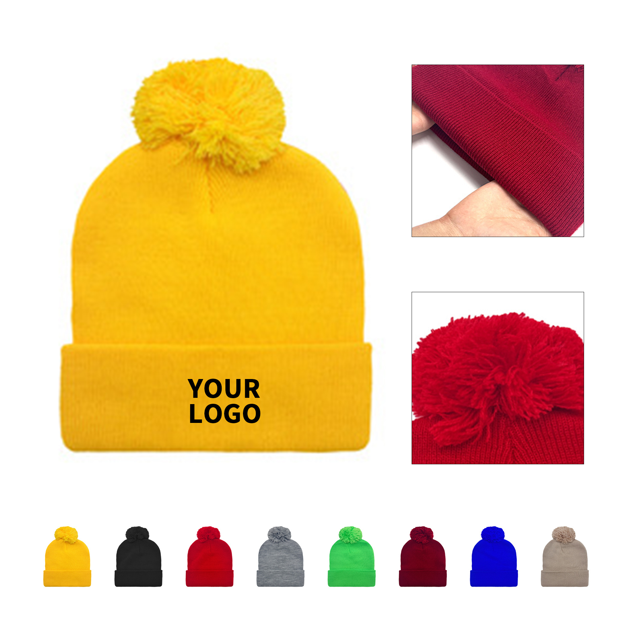 Winter Pom Knit Hat With Jacquard Logo 13