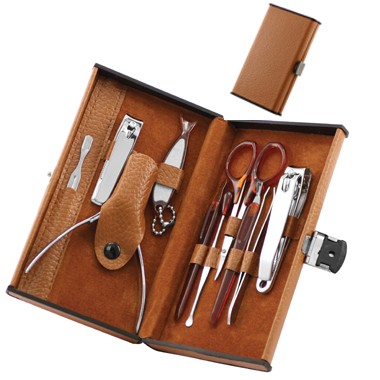 10pc Manicure set Tan clasp travel case 1