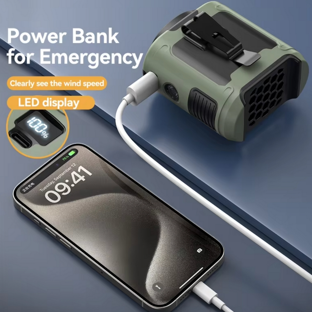 BreezeMax 3-in-1: Waist-Mounted Fan, Flashlight & Power Bank 10