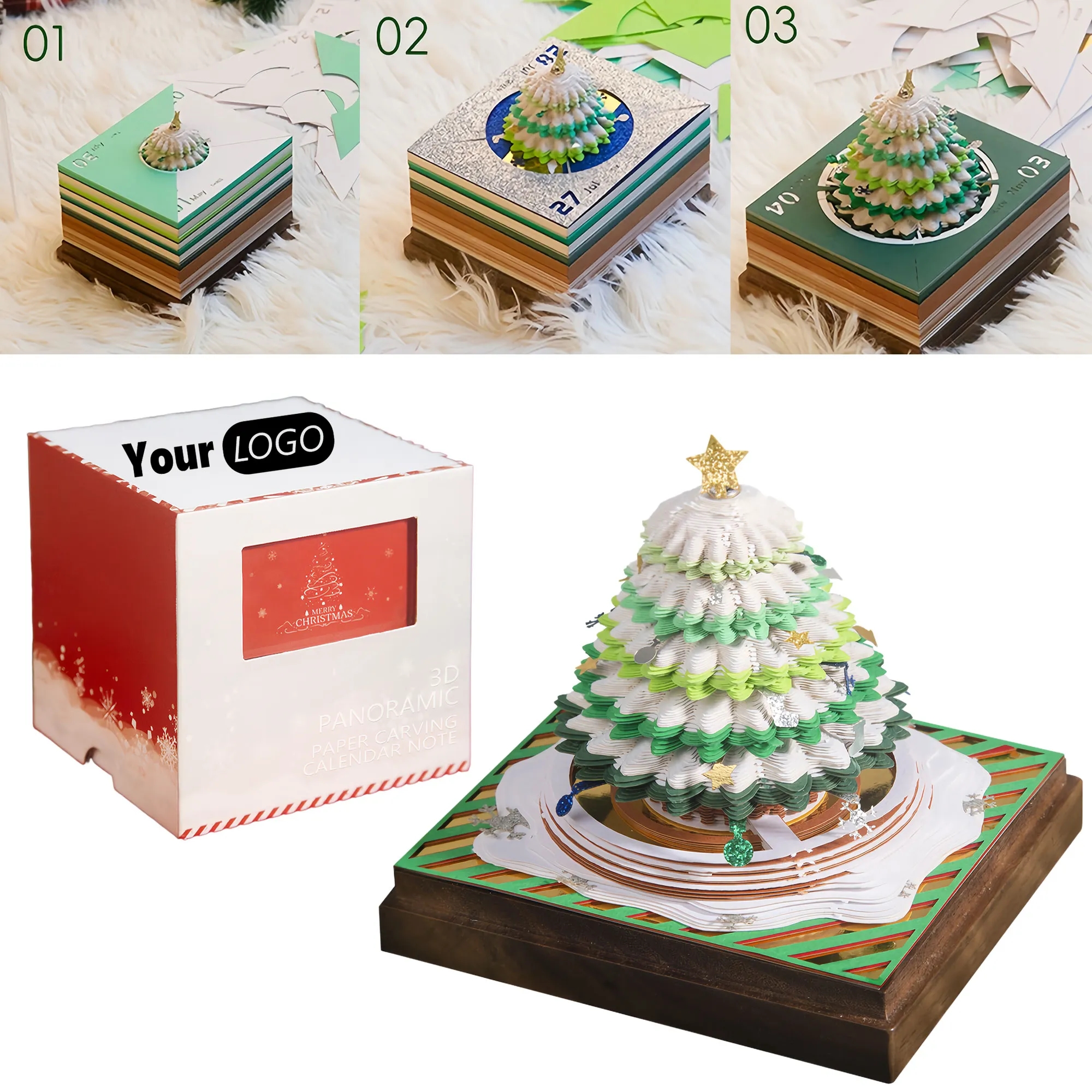 Panoramic 3D Paper Cut Desk Calendar With Tearable Notes