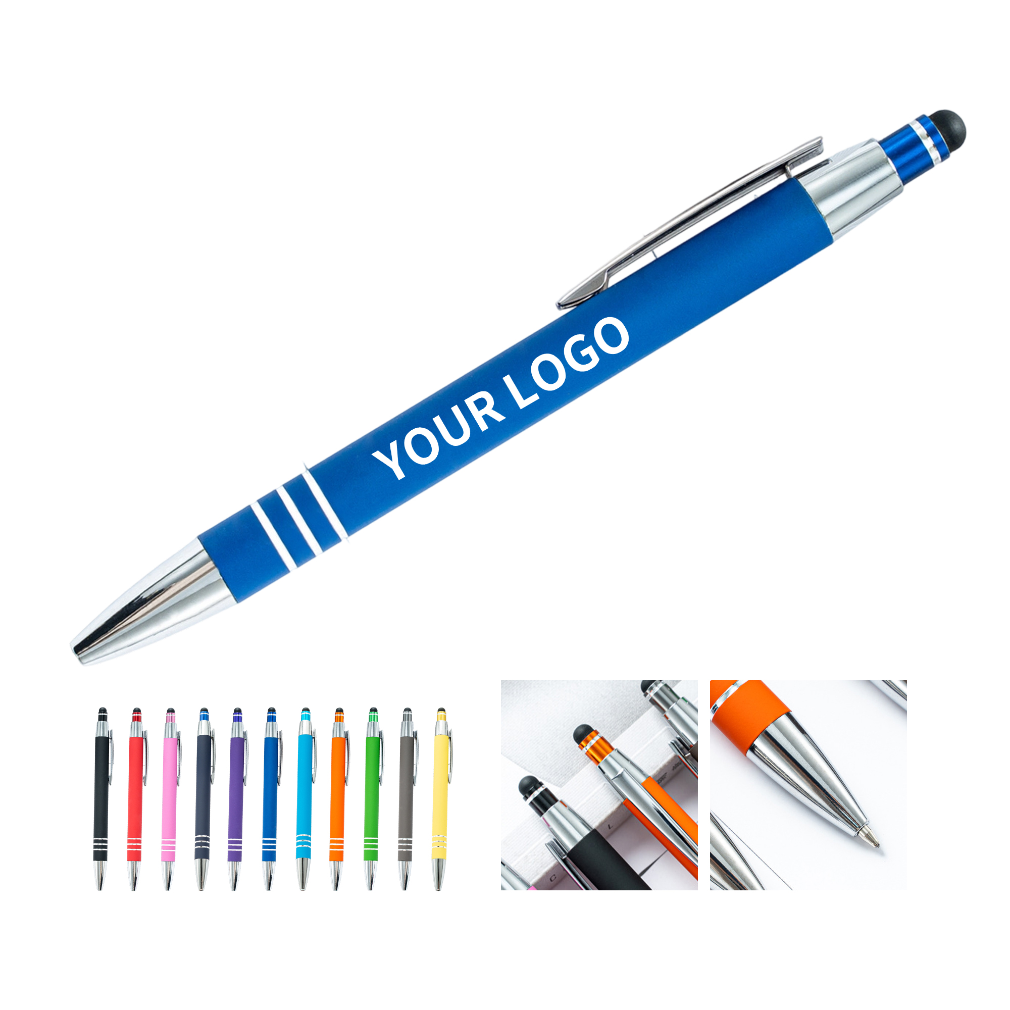 Metal Ballpoint Pen With Capacitive Stylus Rubberized Barrel Chrome Trim 6