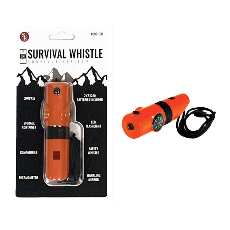 7-in-1 Survival Whistles 4" - Orange 2