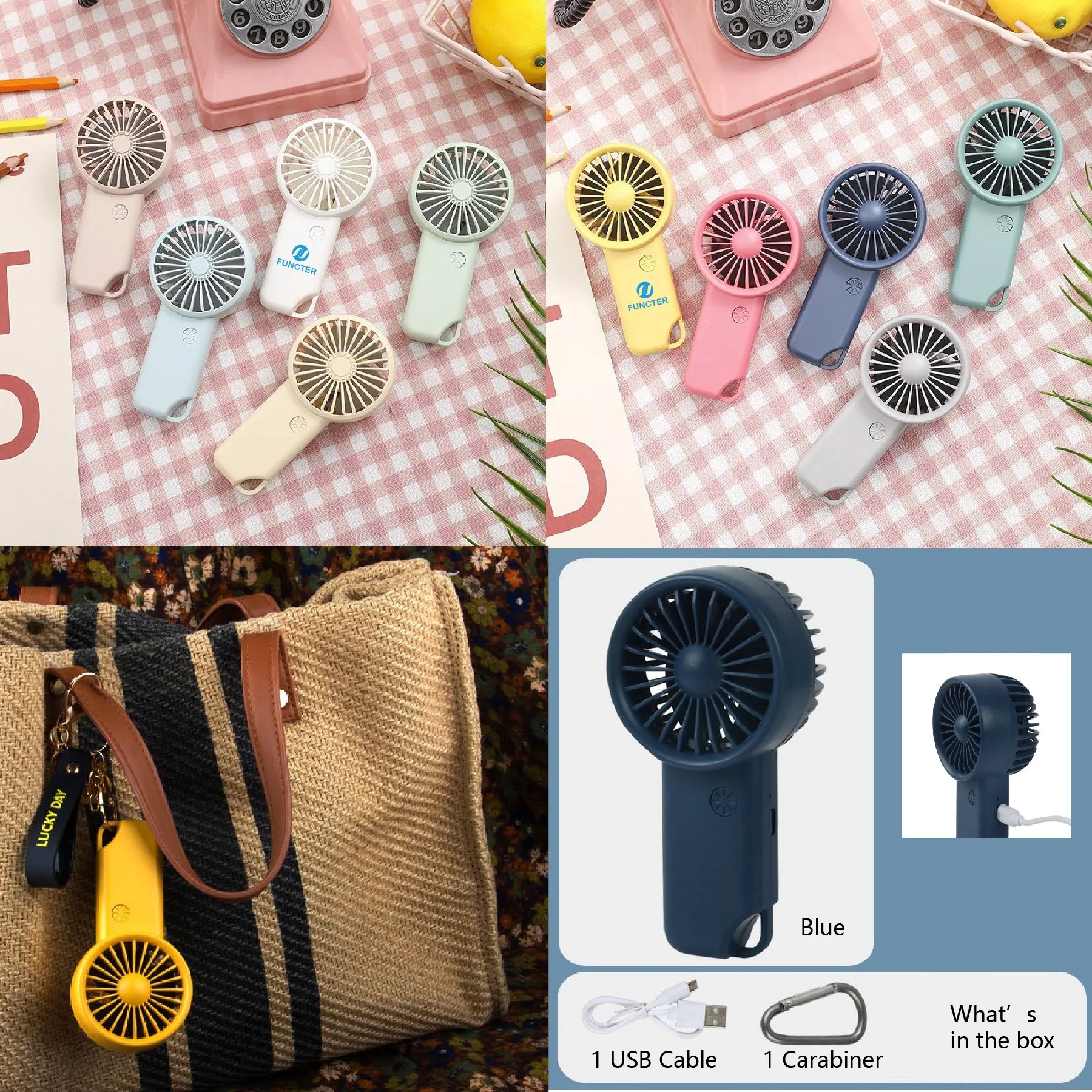 Portable Mini Handheld Fan W/Carabiner 1