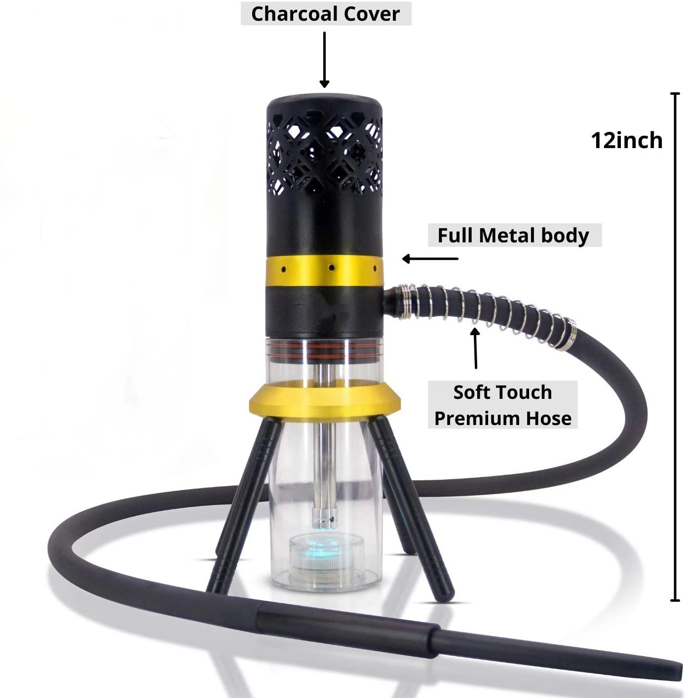 Portable Hookah With Hose Tongs Led Light 3