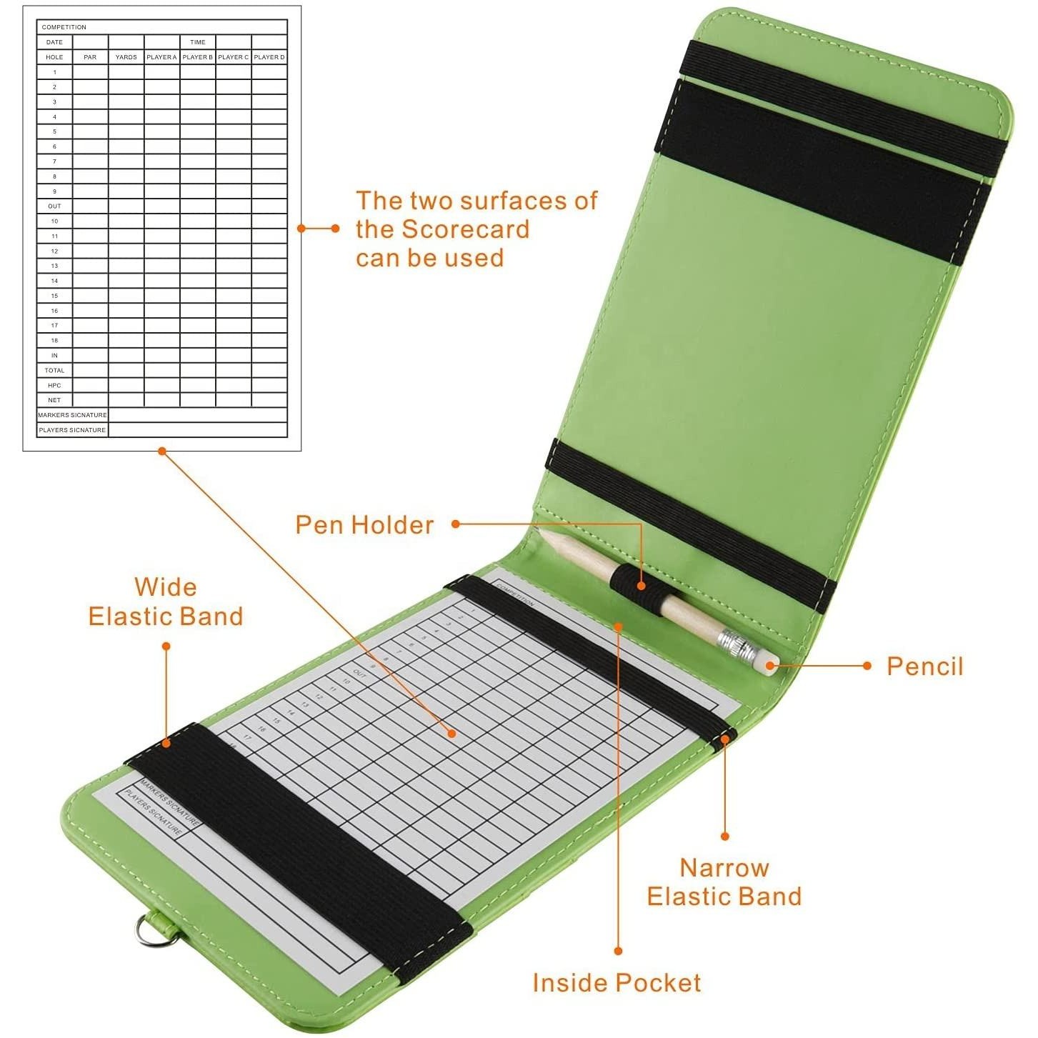 Pu Leather Golf Scorecard Holder With Pen 3