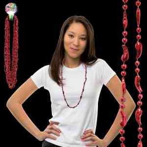 33" Metallic Red Chili Pepper Beaded Necklace