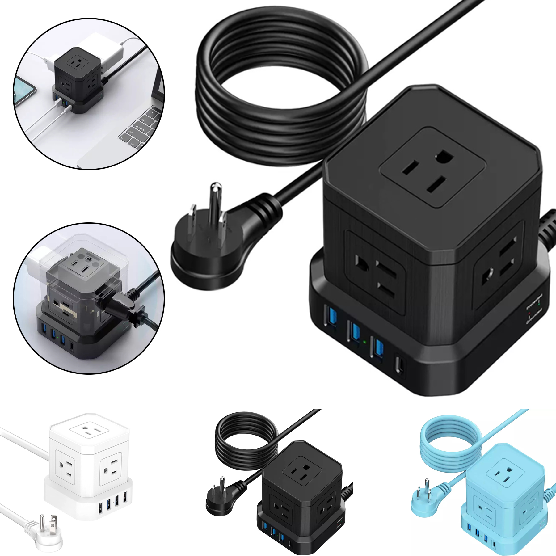 Power Strip with 5 Outlets 4 USB Ports 2