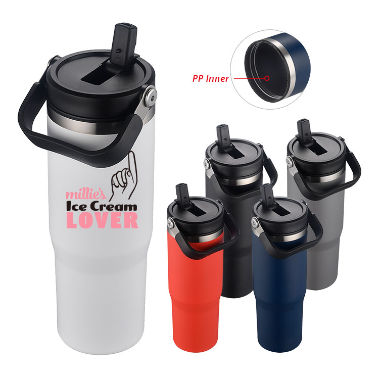 30 oz. Double Wall Travel Mug with Straw Lid & Carry Handle 1