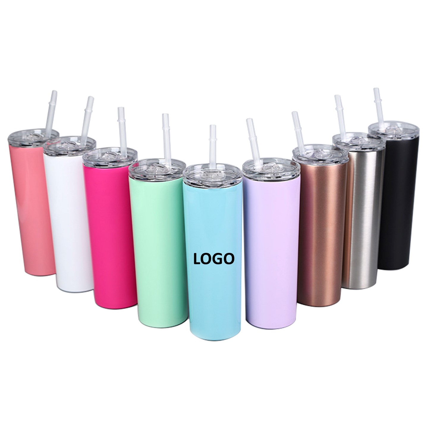 Custom Printed Skinny Stainless Steel Tumblers w/Clear Lid 6