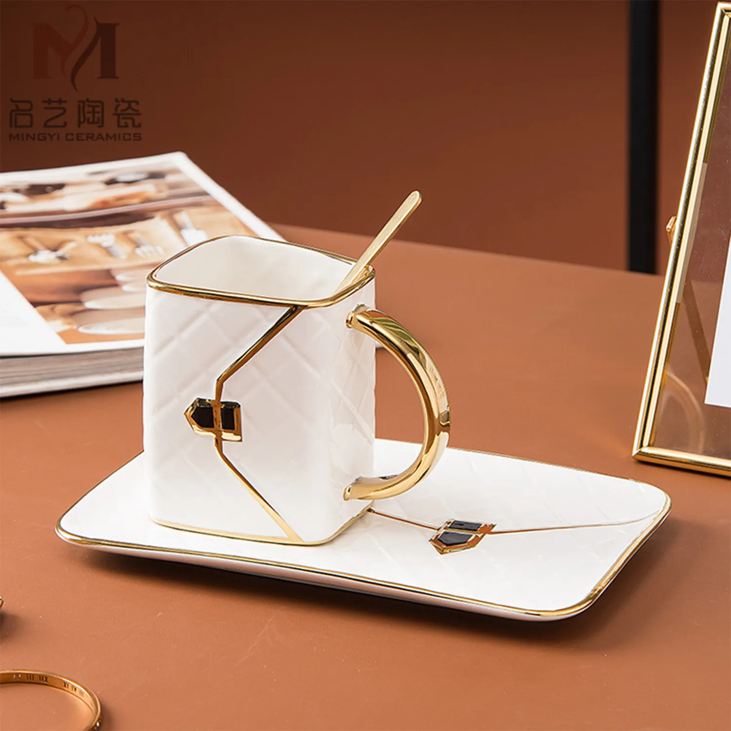 Ceramic Mug With Saucer Porcelain Tray & Spoon 4