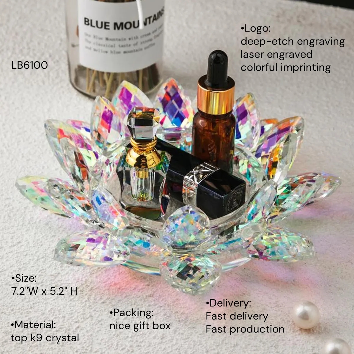 Engraved Lotus Crystal Candle Holders Jewelry Box 2