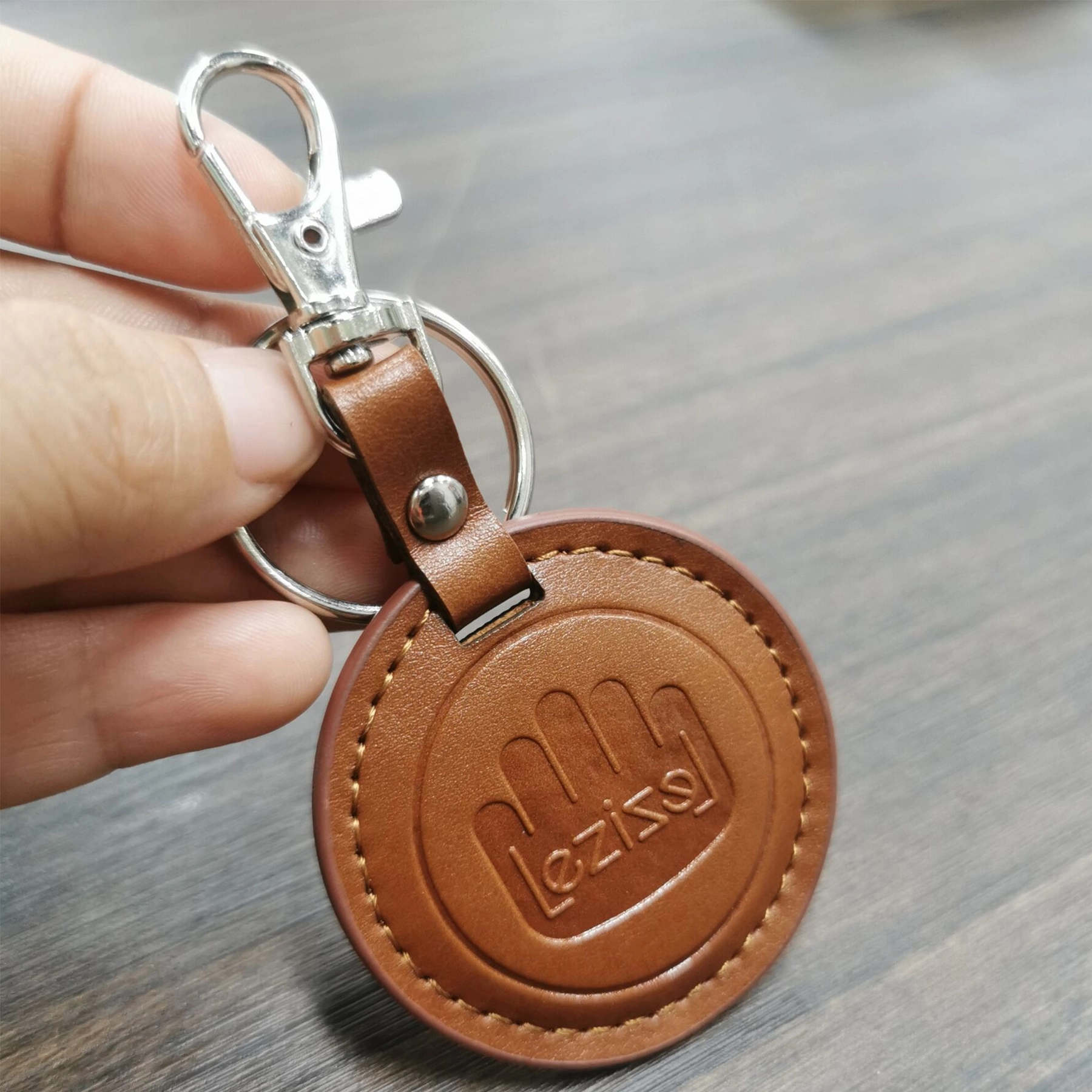 Custom Round PU Leather Keychain 6