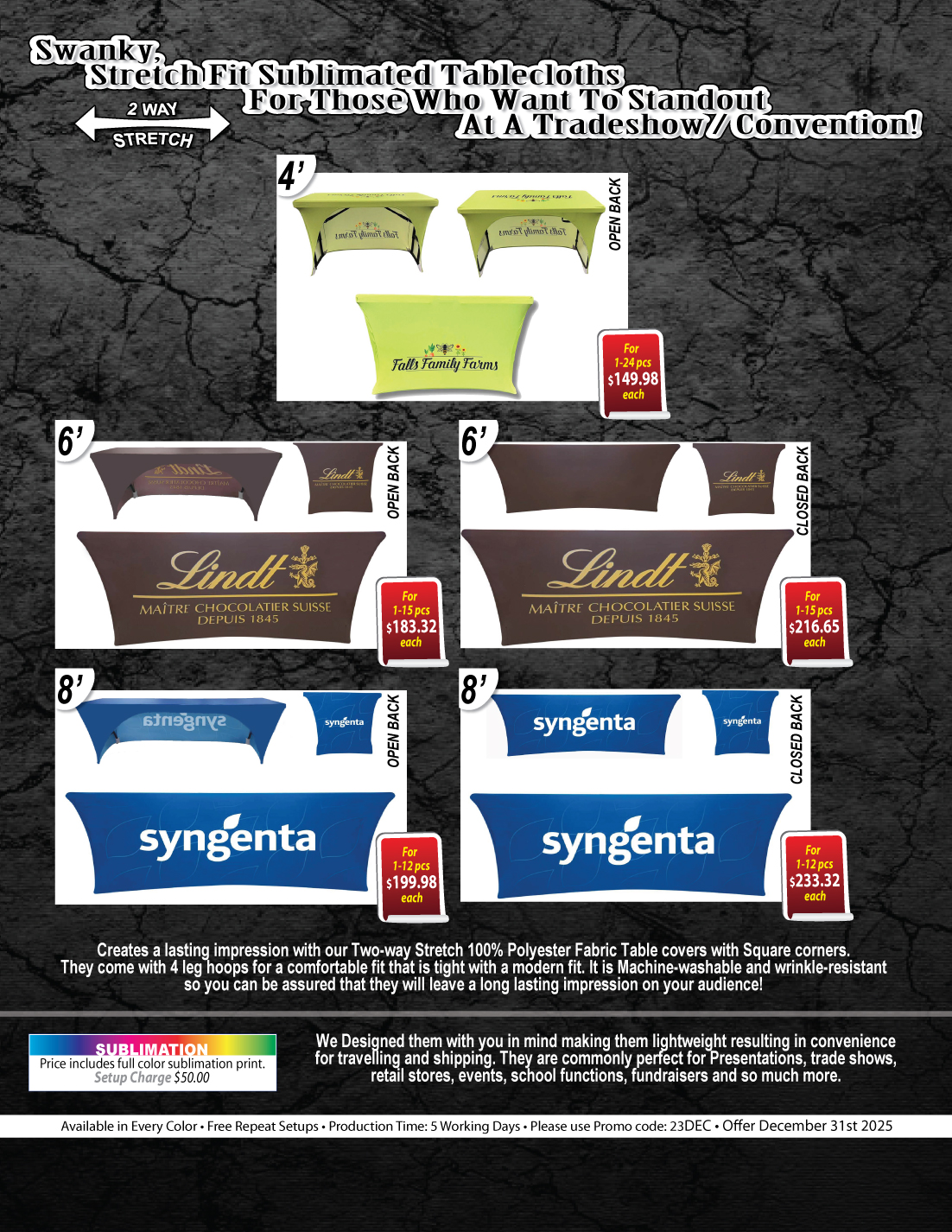 Sublimated Stretch Curved Fit Table Throw for 8ft table, 3 sided, Open Back 4