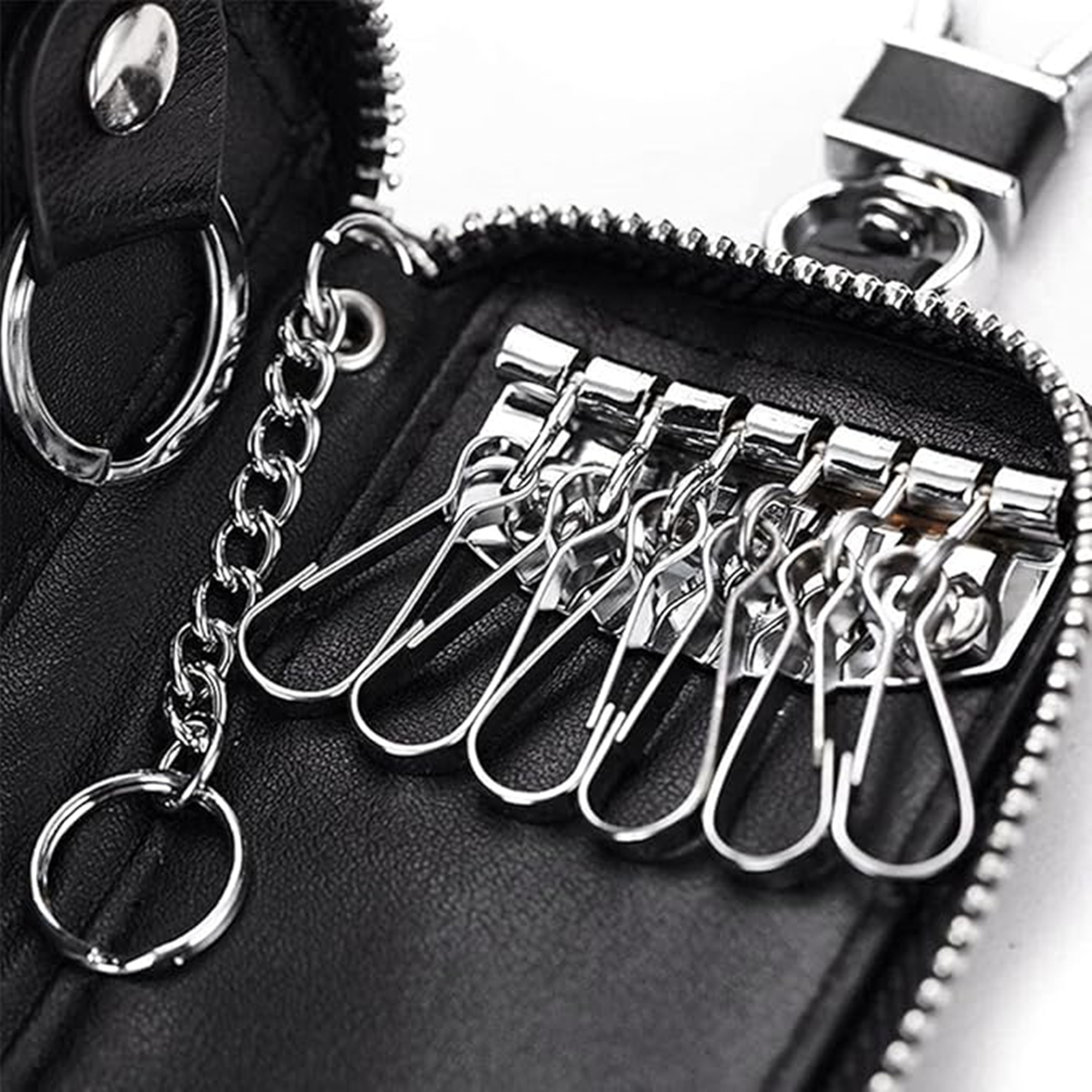 Premium Leather Key Holder Bag With Zipper Closure 3