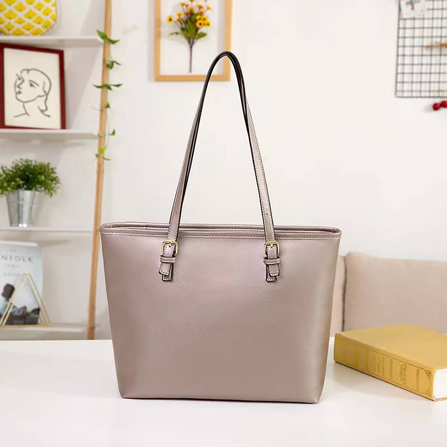 PU Leather Women Tote Handbag, custom tote bag with logo imprint 2