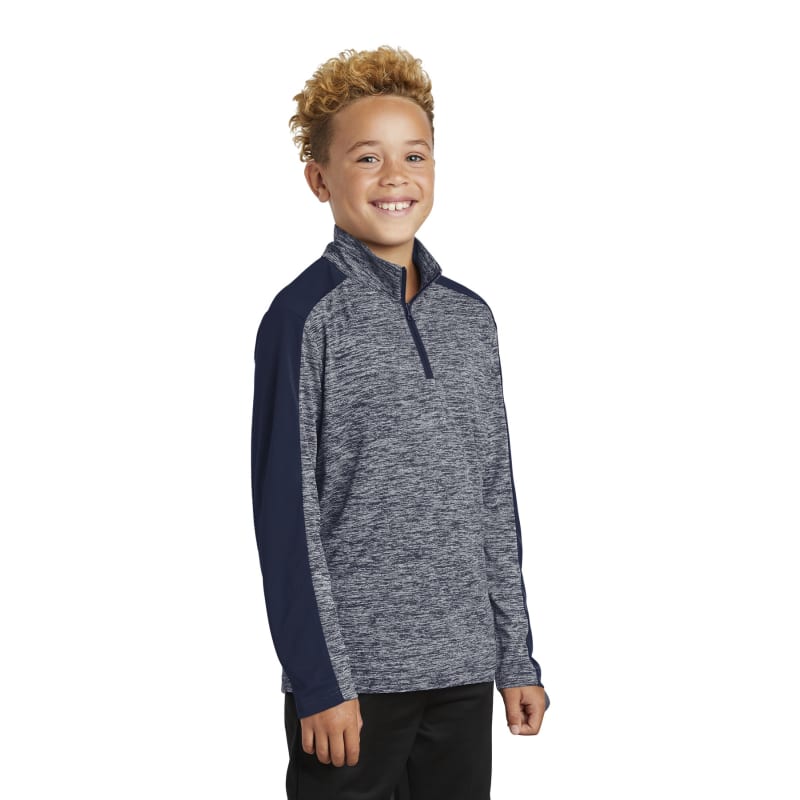 Sport-Tek Youth PosiCharge Electric Heather Colorblock 1/4-Zip Pullover. 3