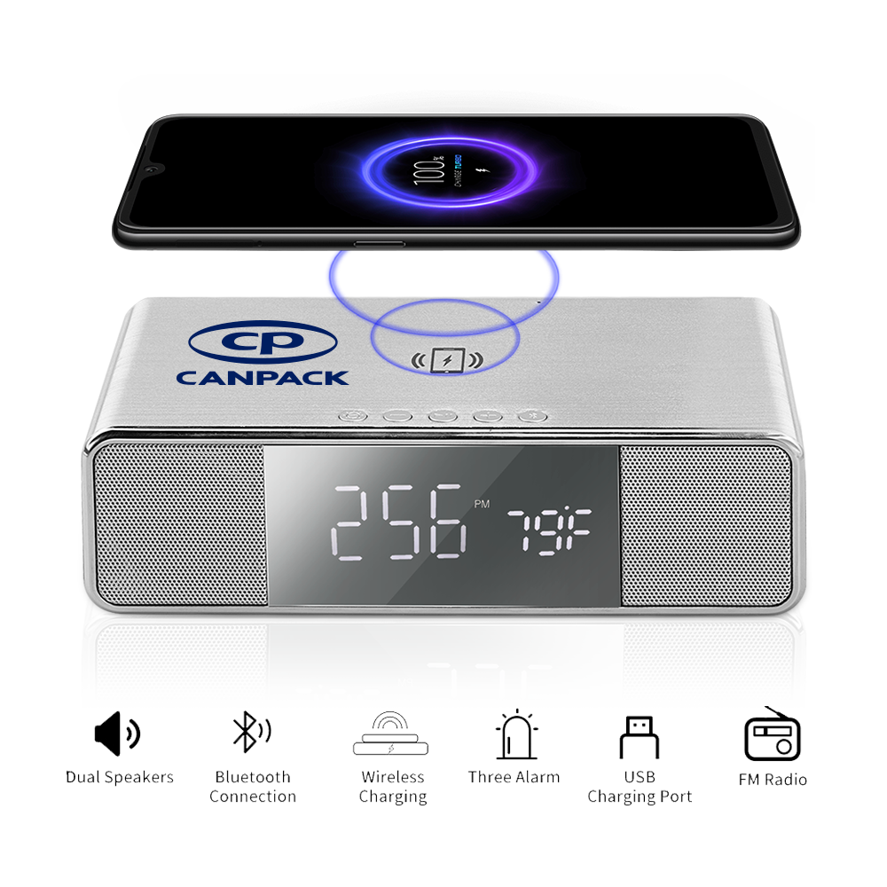 Encino Bluetooth Speaker and Wireless Charging Desk Clock 2