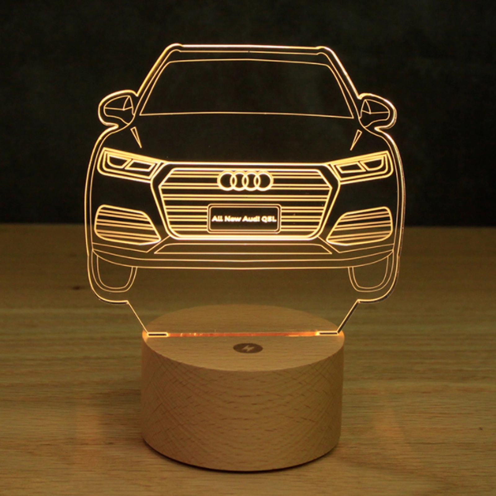 Custom Made To Order 3D LED Lamp With Wood Base 3
