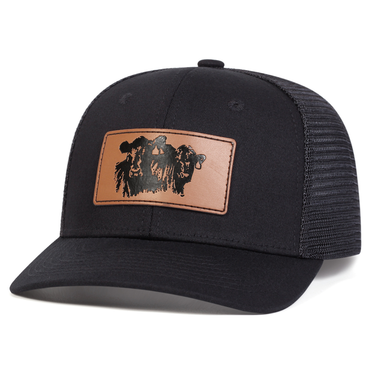 6-Panel Snapback Trucker Hat W/Leatherette Patches 4