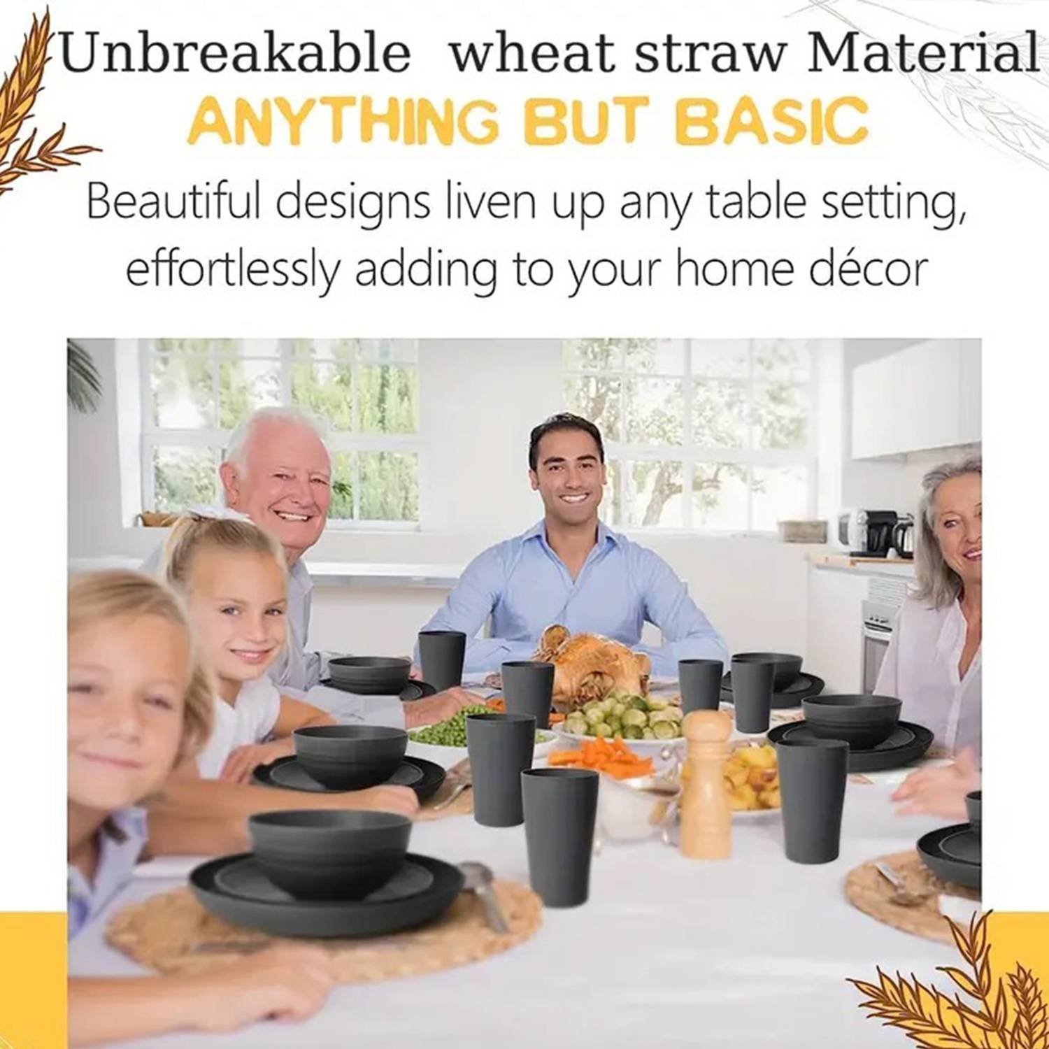 16Pcs Wheat Straw Kitchen Dinnerware Set 9
