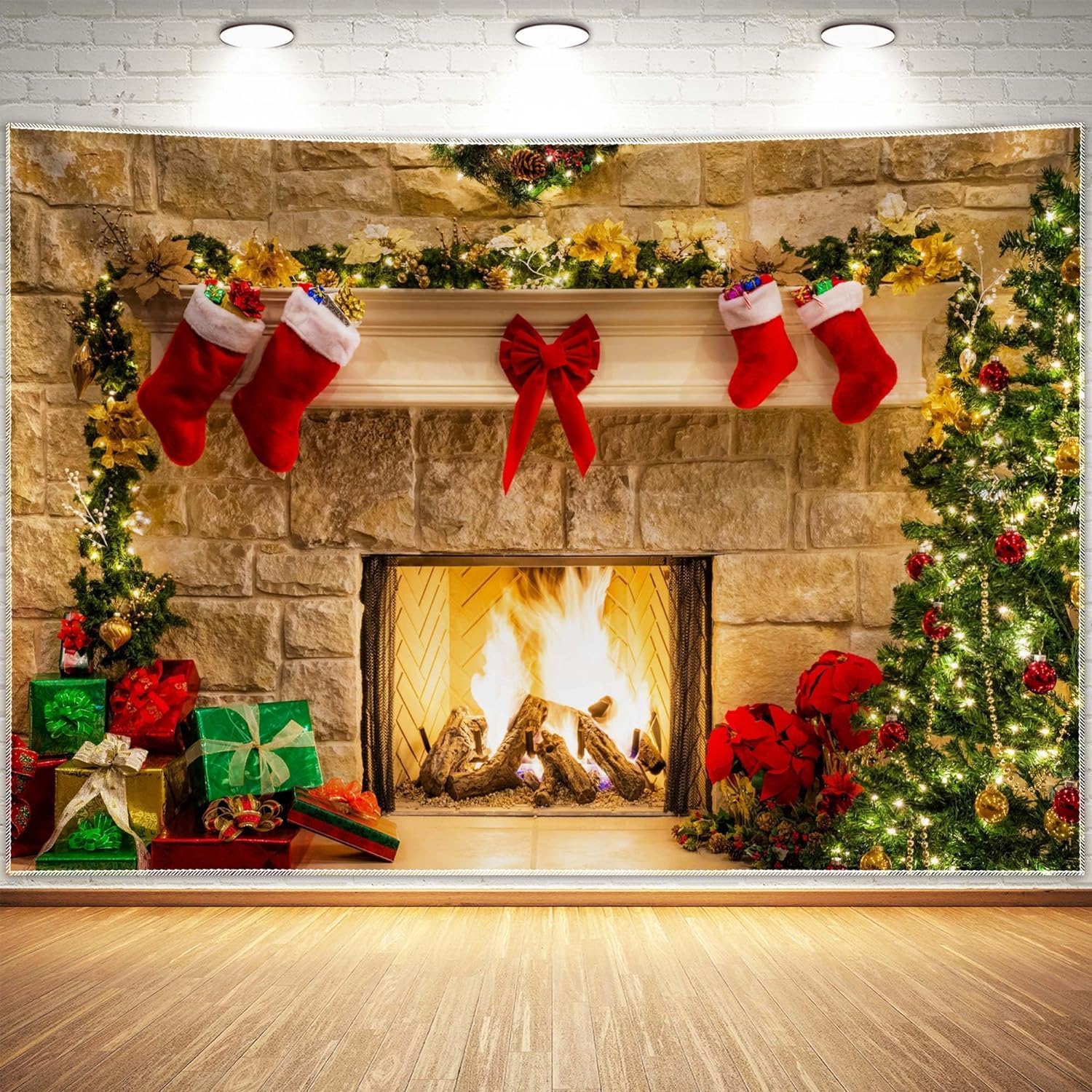 Christmas Fireplace Theme Backdrop for Photography 5x7ft 2