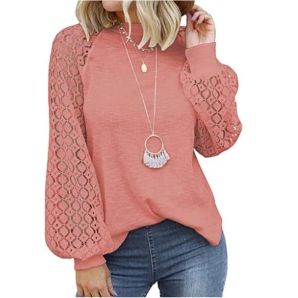 Women's Long Sleeve Tops Lace Casual Loose Blouses T Shirts 7