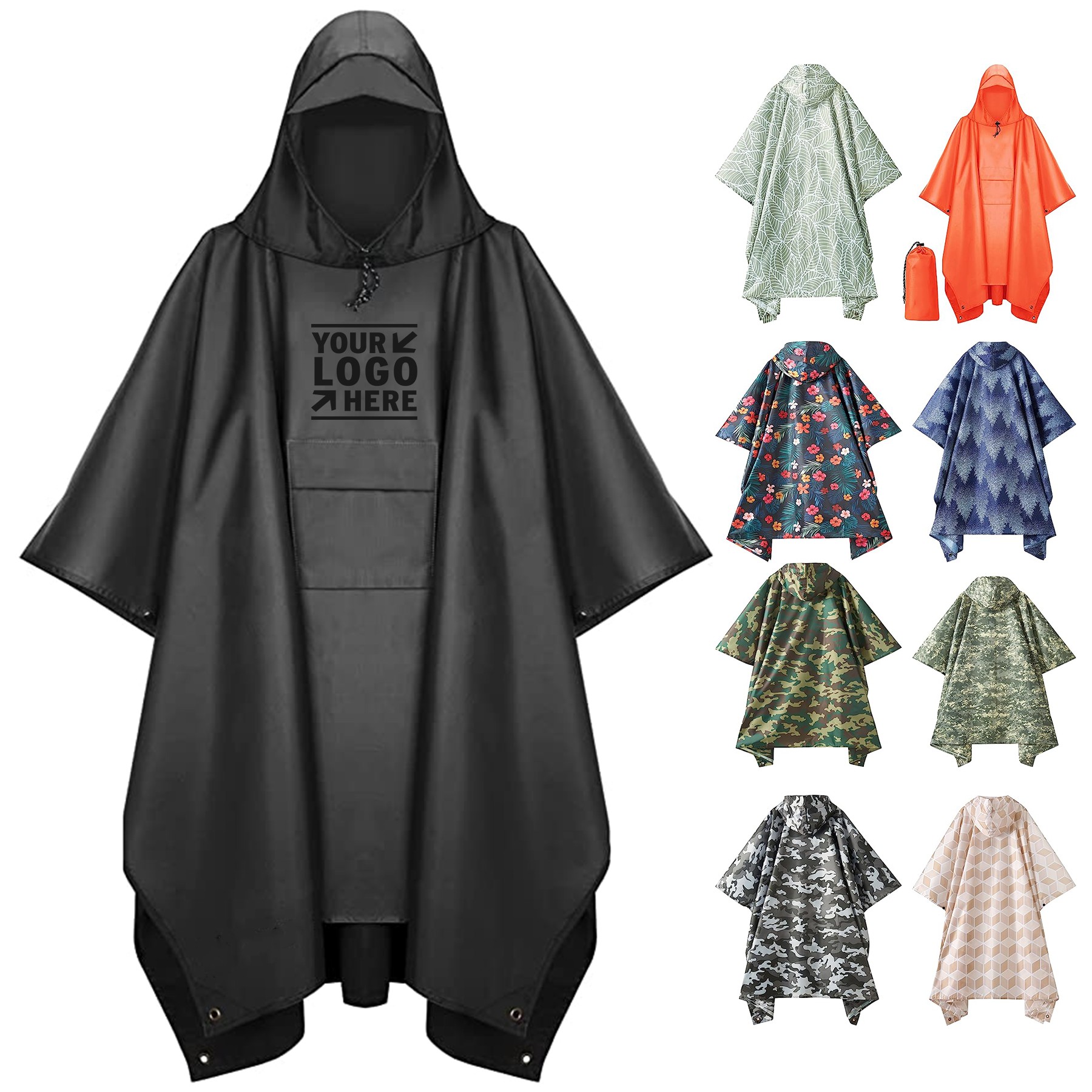 Hooded Rain Poncho for Adult with Pocket 3