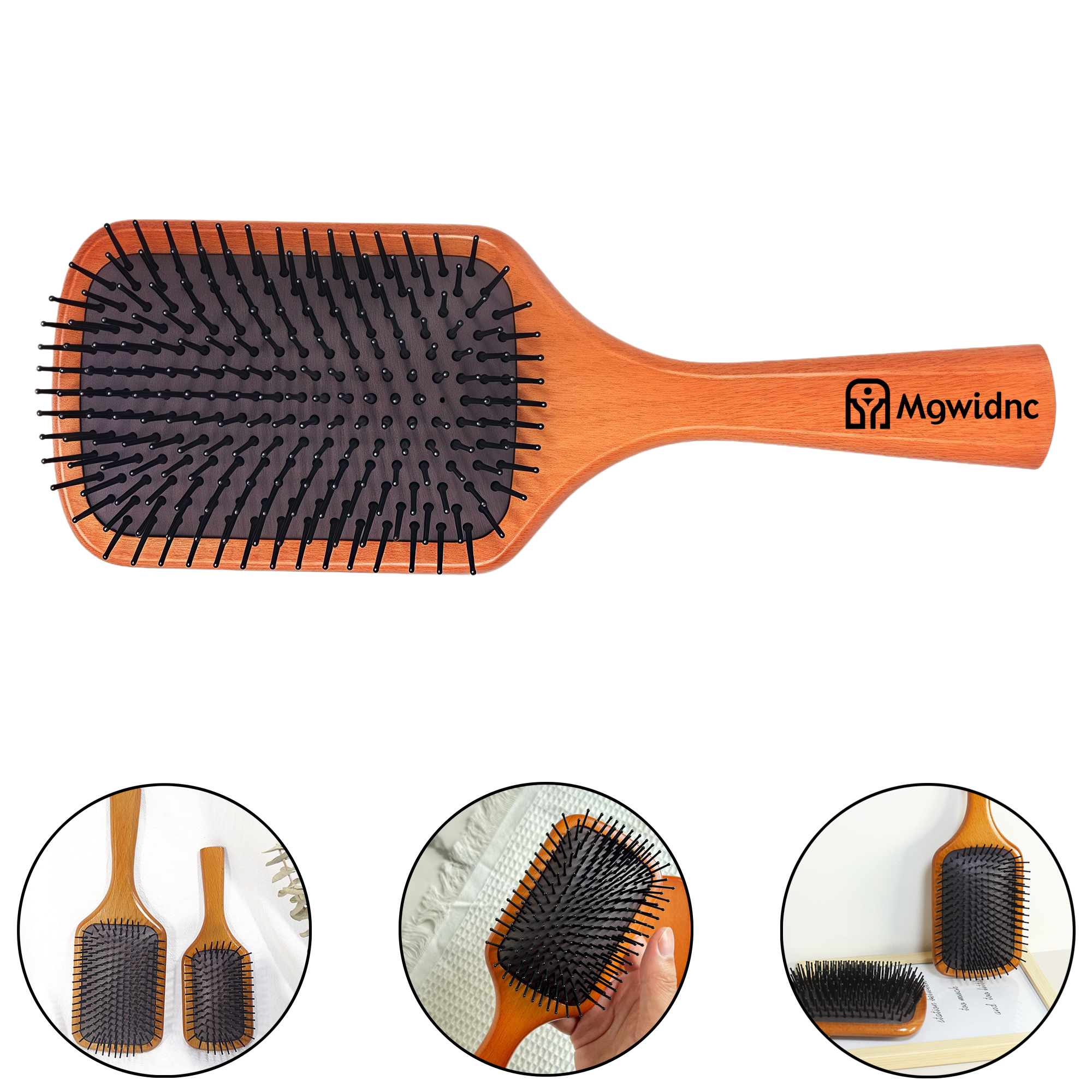 Large Beechwood Paddle Hair Brush with Air Cushion and Massage Bristles for Home Hair Care
