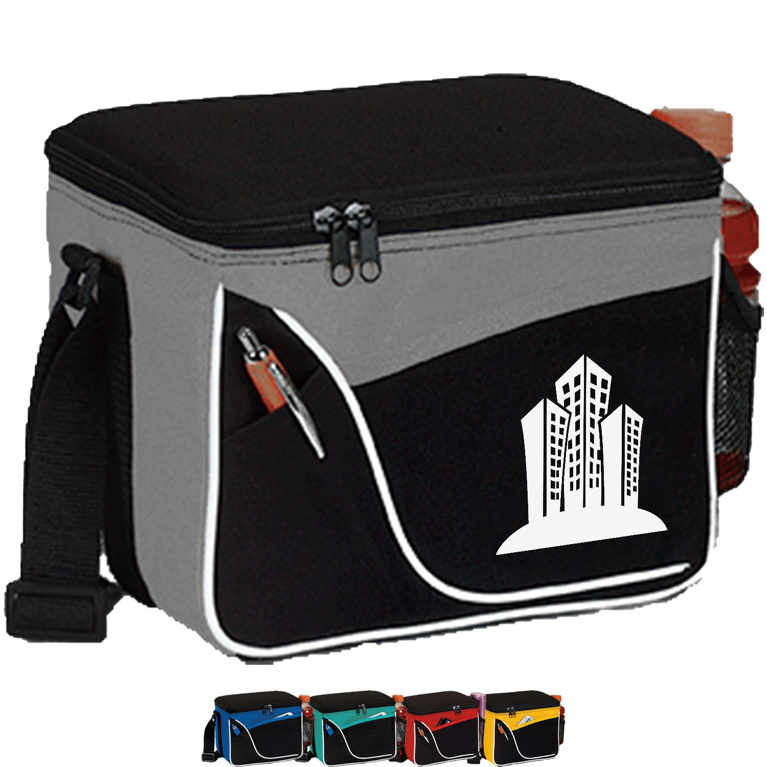 600D Two-Tone Insulated 6 Pack Cooler Bag w/ Front Pocket & Side Mesh (9" x 7" x 6") 3