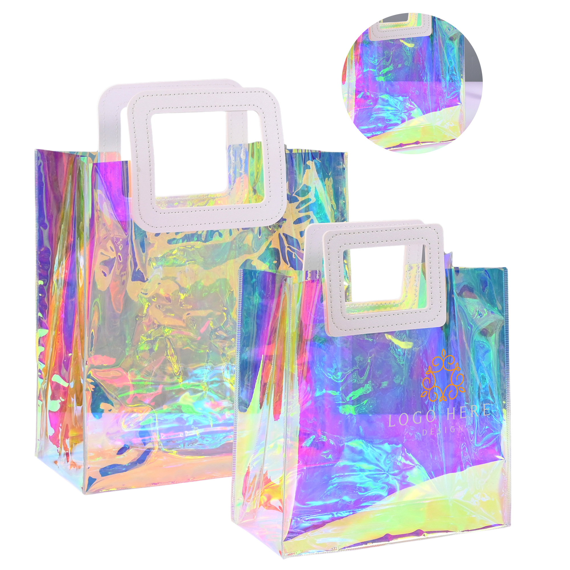 MOQ 50 Transparent PVC Tote Bag Rainbow Holographic 1