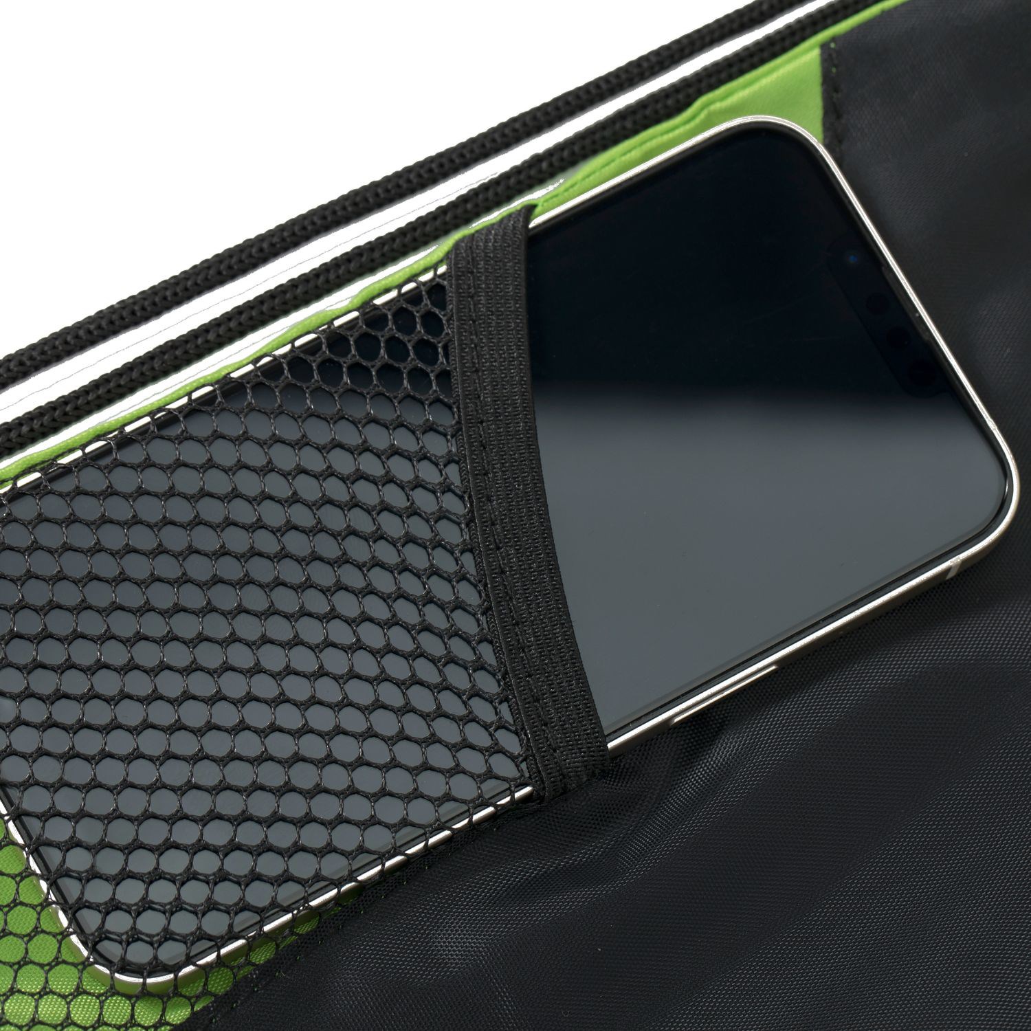 Two-Tone Front Zipper Drawstring Bag with Side Mesh Pocket and Earphone Slot (14" x 18") 5