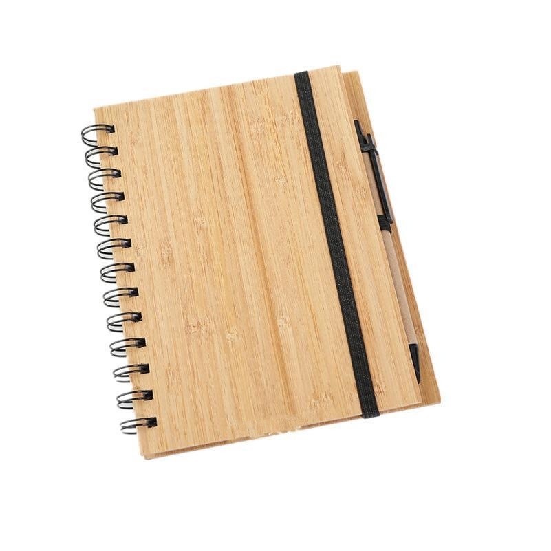 Spiral Notepad Wood Journal Bamboo Cover Notebook With Pen 1