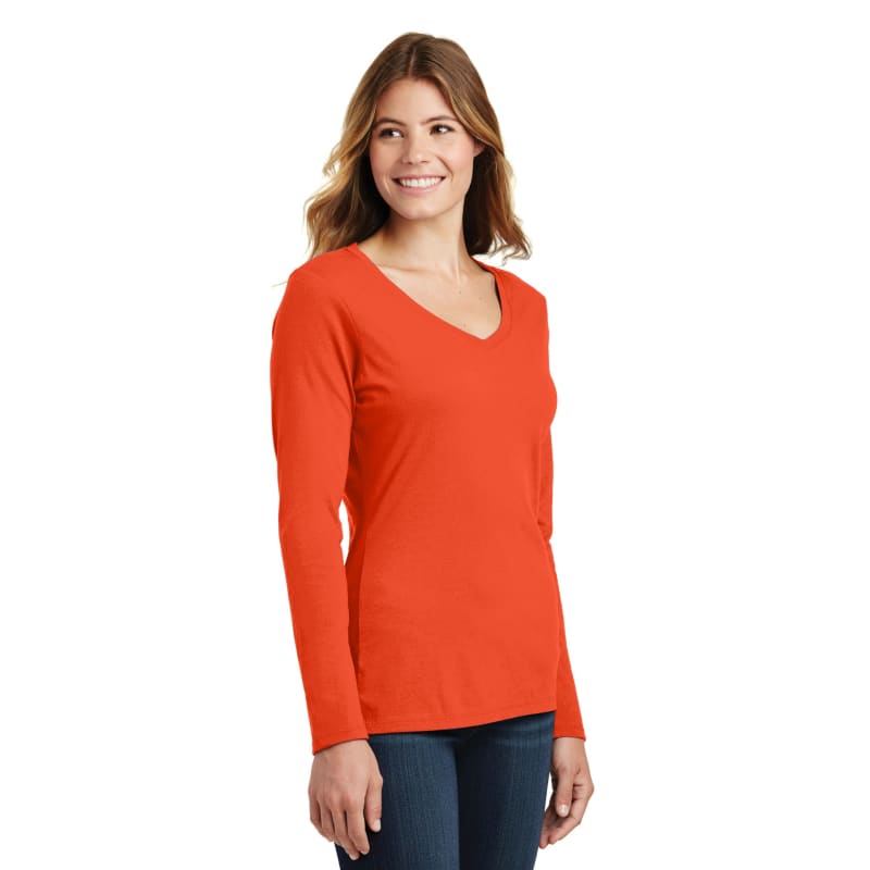 Port & Company Women's Long Sleeve Fan Favorite V-Neck Tee. 50