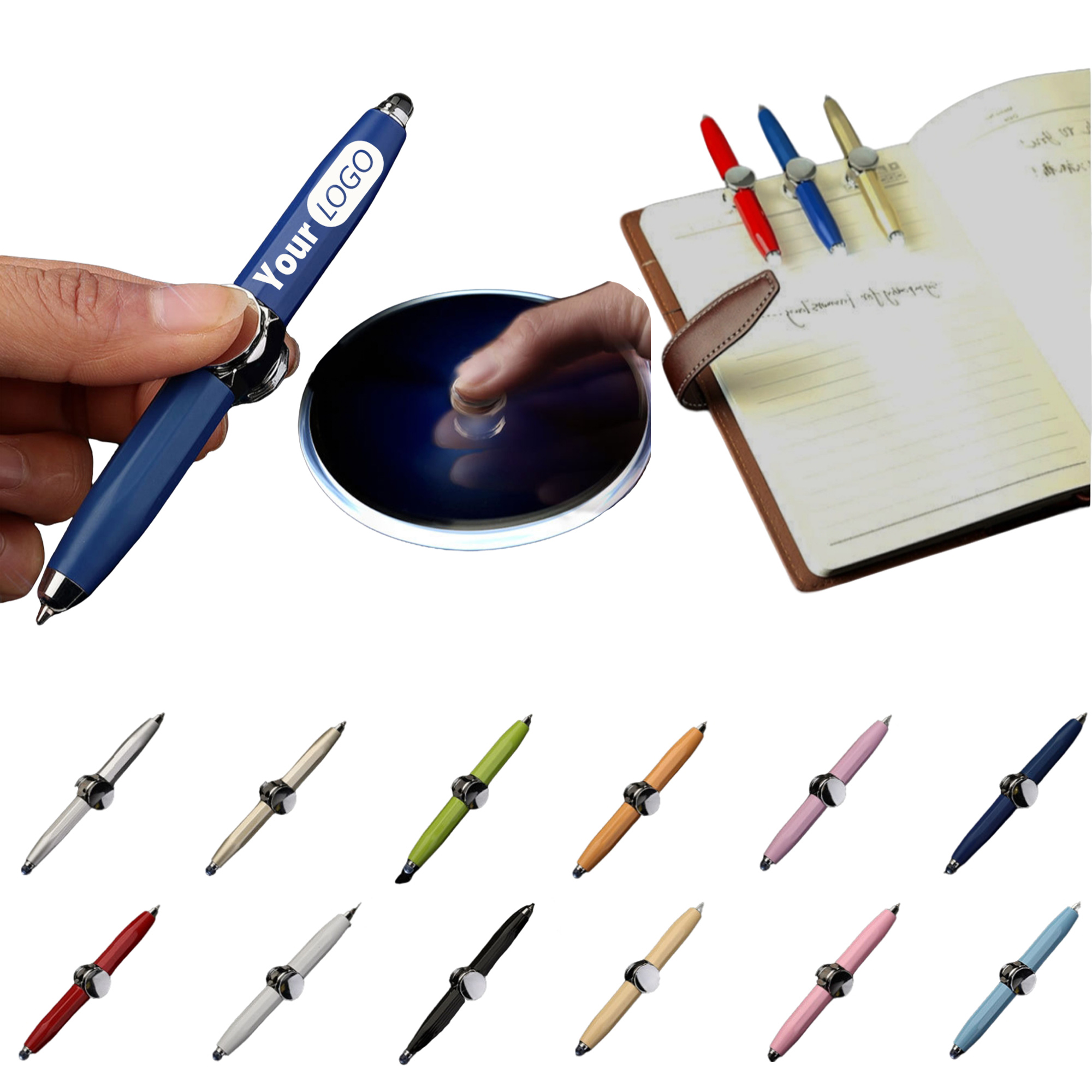 Stress Relief LED Light Metal Fidget Spinner Ballpoint Pen 4