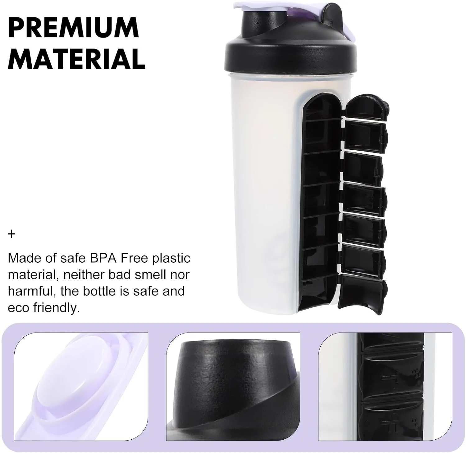 Shaker Bottles for Protein Mixes With Pill Organizer 10