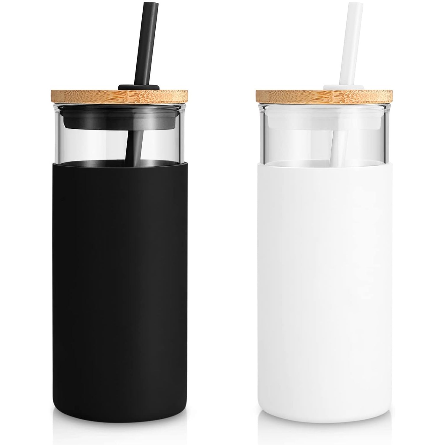20Oz Glass Tumbler Straw Silicone Protective Sleeve Bamboo Lid 2