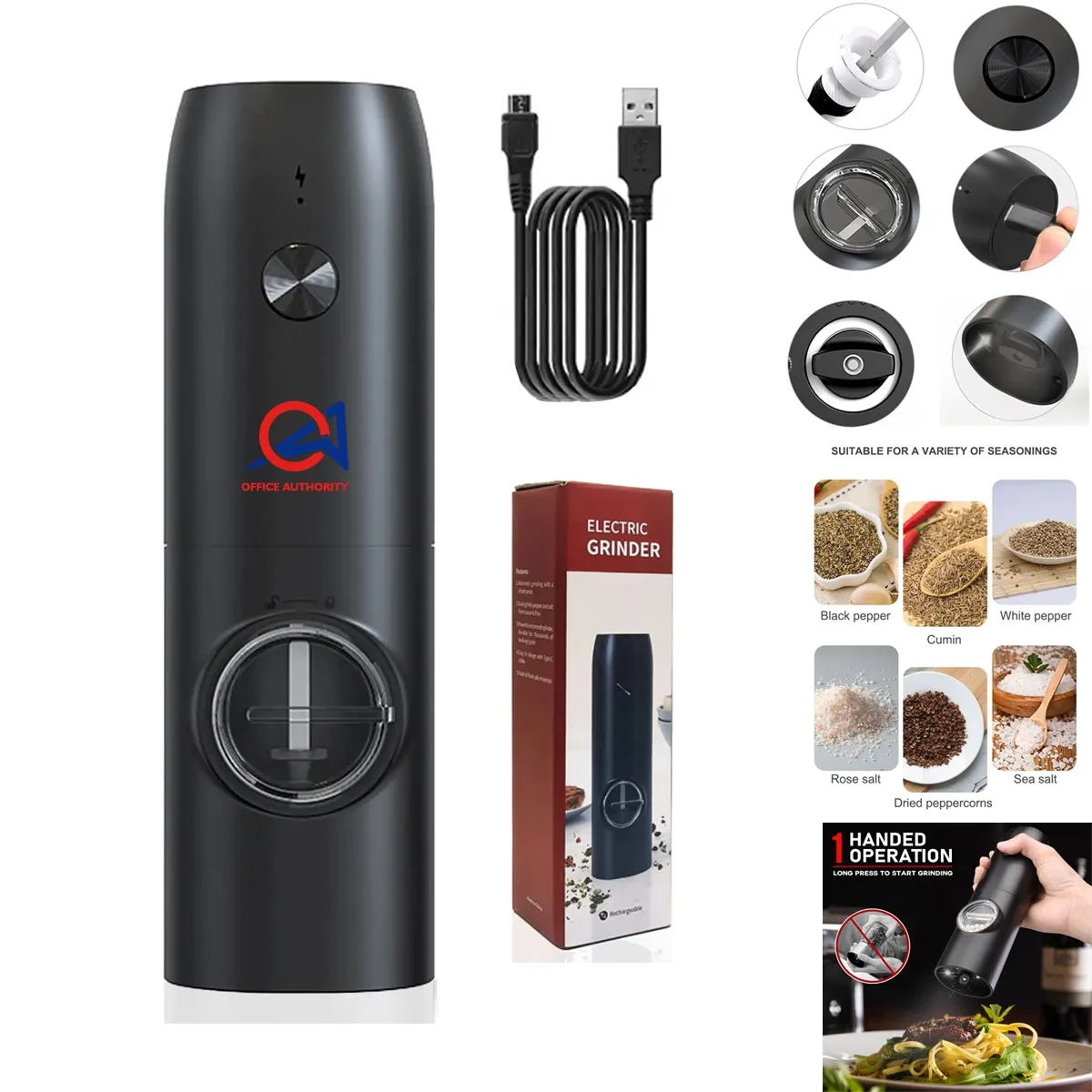 One-Handed Operation Rechargeable Salt/Pepper Grinder 4