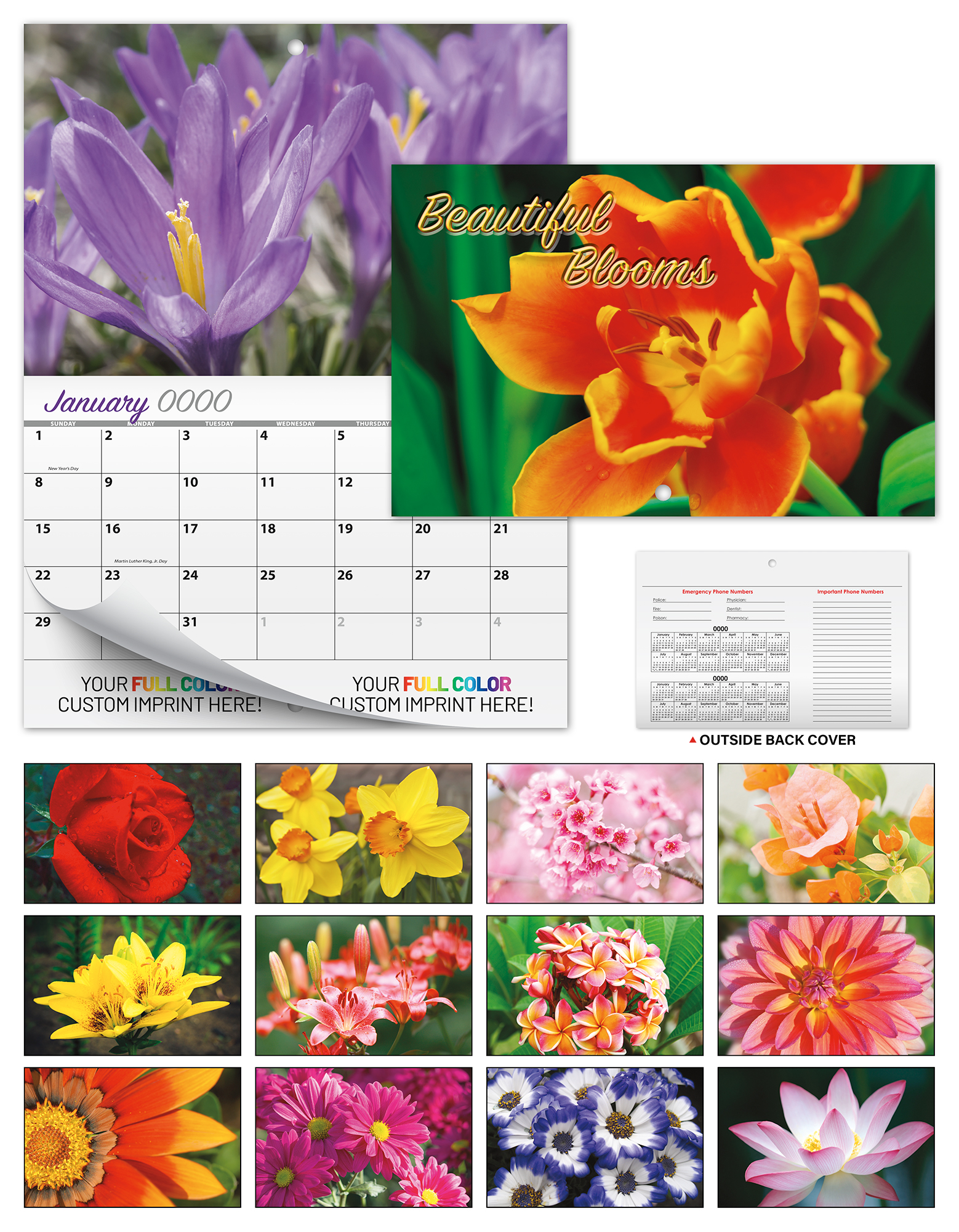 13 Month Mini Custom Photo Appointment Wall Calendar - BEAUTIFUL BLOOMS 1