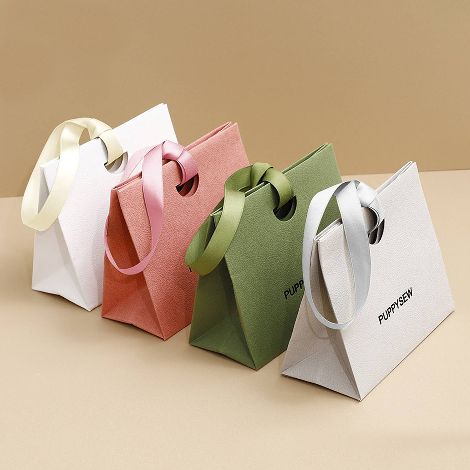 Colorful Paper Gift Tote Bags W/ Handheld Ribbon 9
