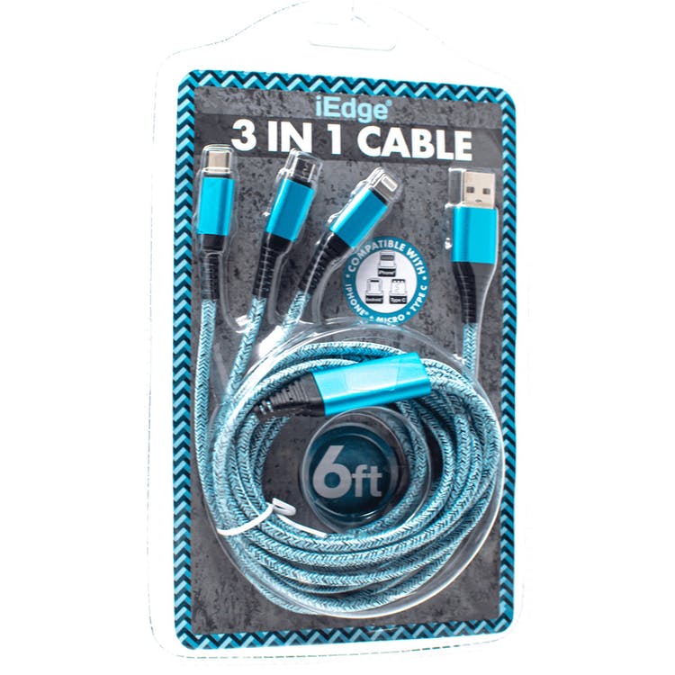 3-in-1 Braided Phone Chargers - iPhone Micro USB Type C 2