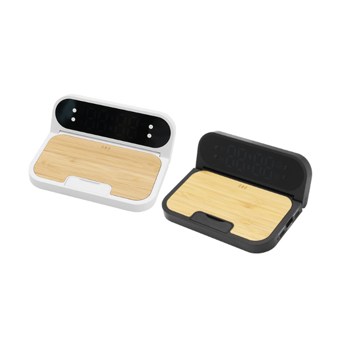 Bamboo Wireless Charging Clock Stand with LED Display 3