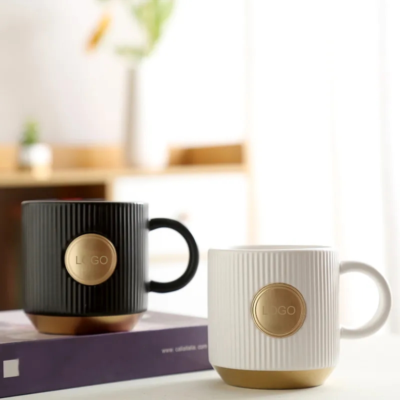 Porcelain Coffee Mugs with Copper Brand Logo 1