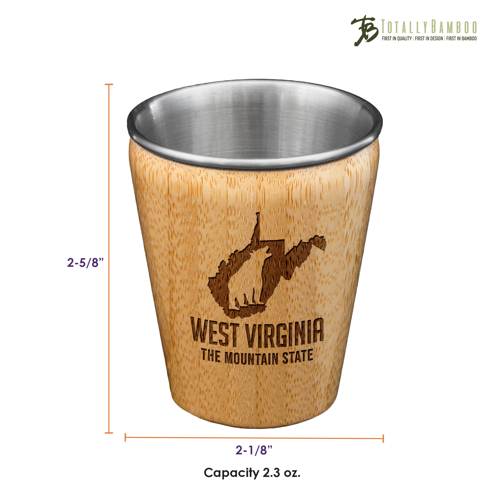 West Virginia State Bamboo and Stainless Steel Shot Glass 4