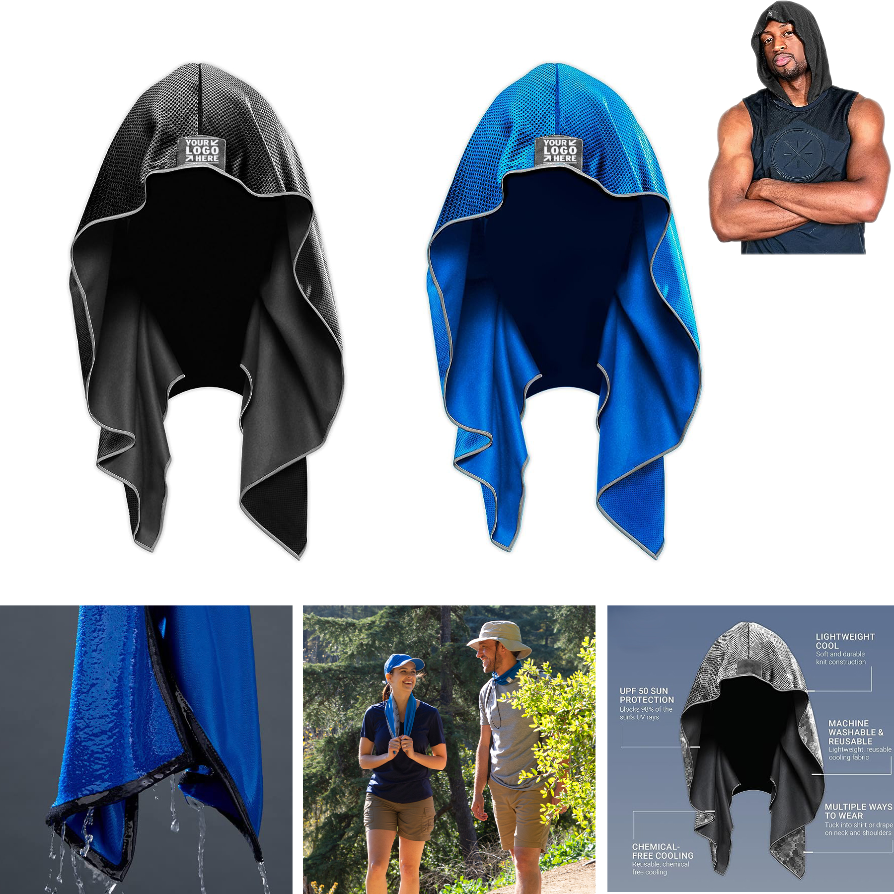 Neck and Face UV Protection Men Cooling Hoodie Sport Towel