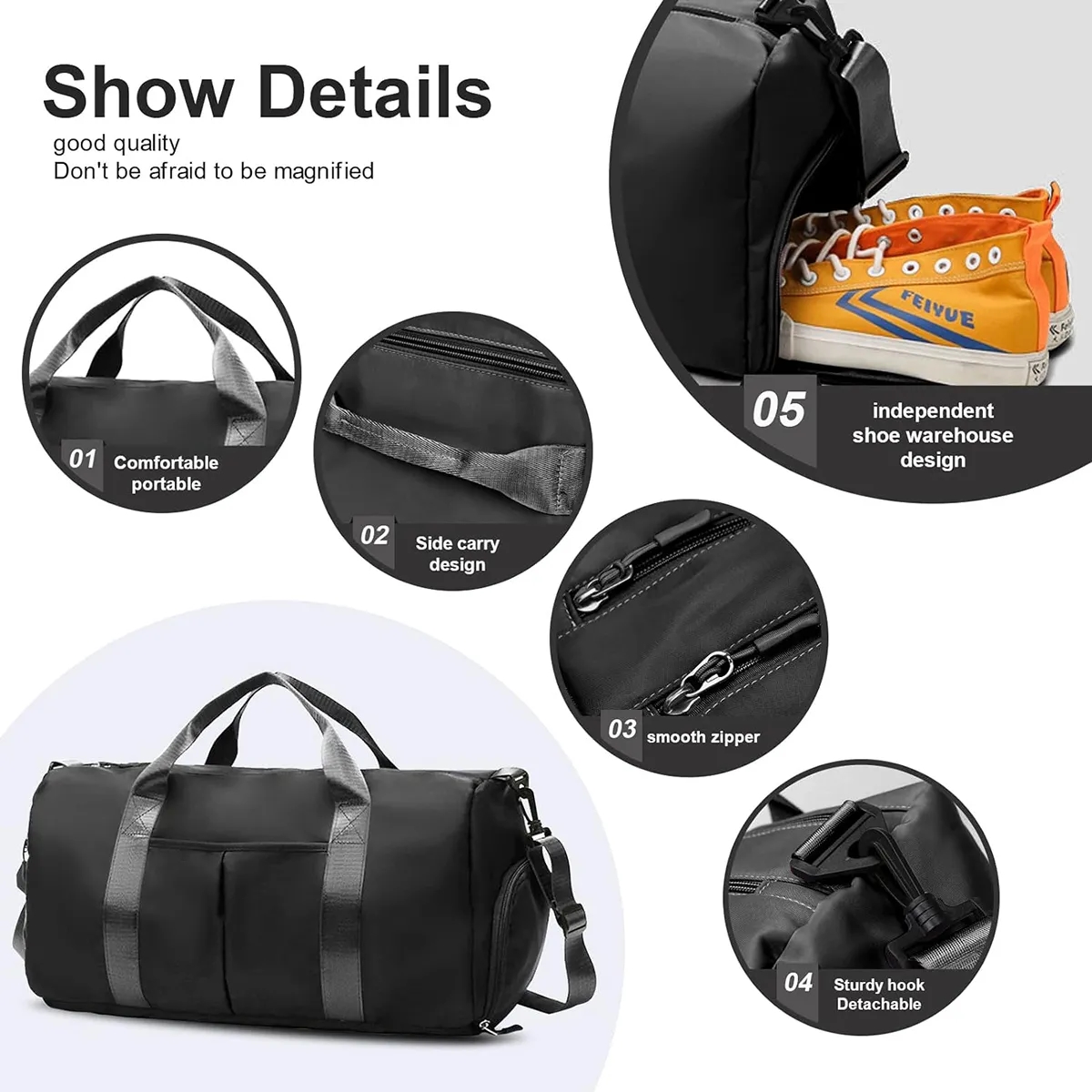 Sports Gym Bag with Wet Pocket & Shoes Compartment 8