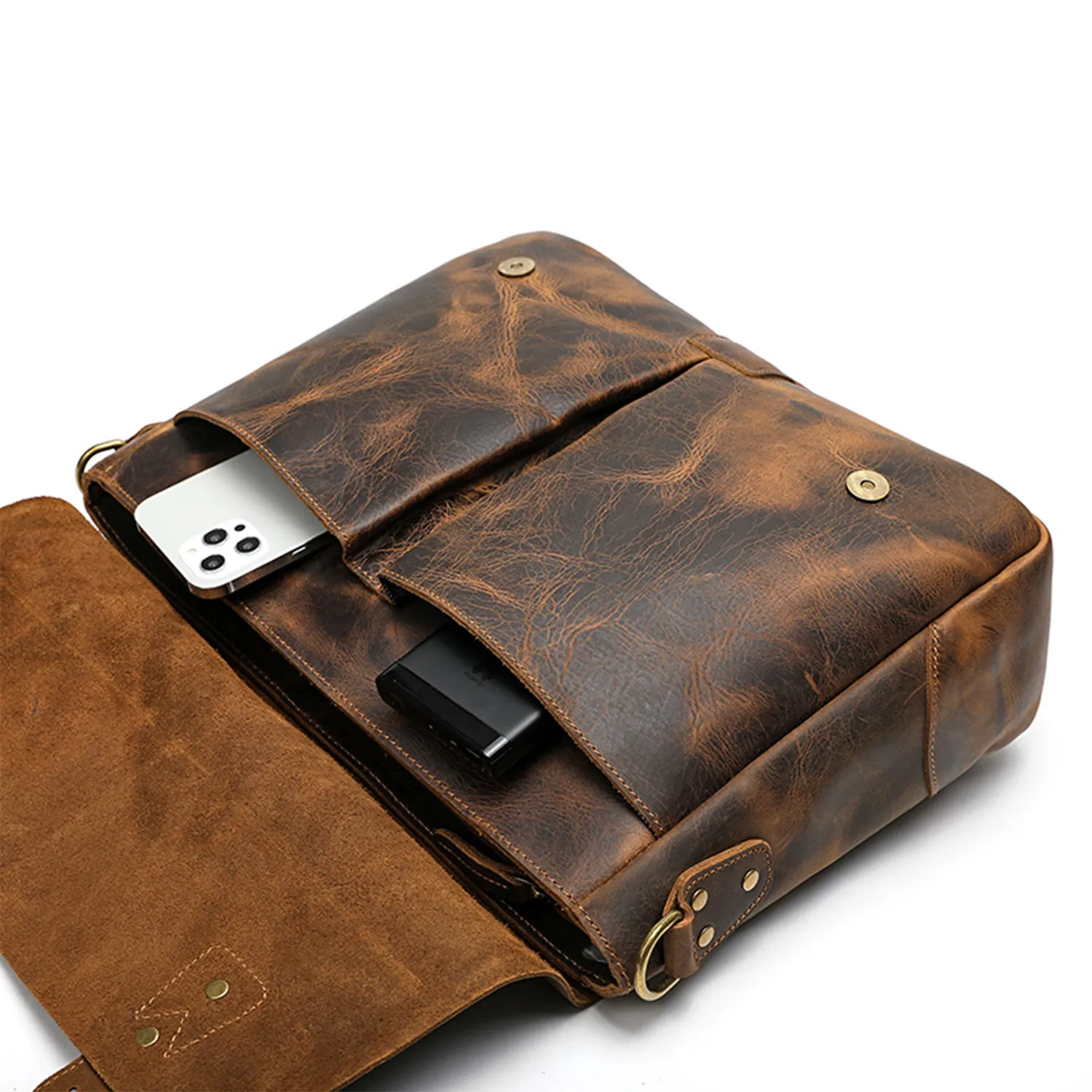 Simple retro crazy horse leather large capacity bag 3