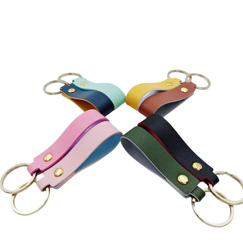 Double Sided PU Leather Key Chain with Belt Loop Clip 4