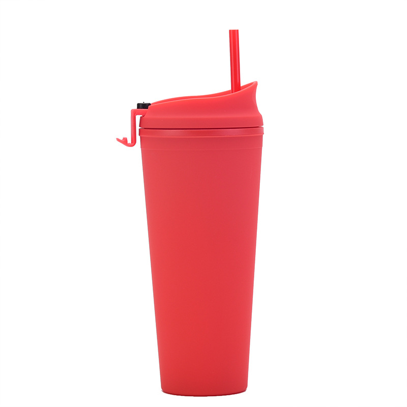 24 OZ ABS Frosted Flip Cover Tumblers / Lids Straw 14