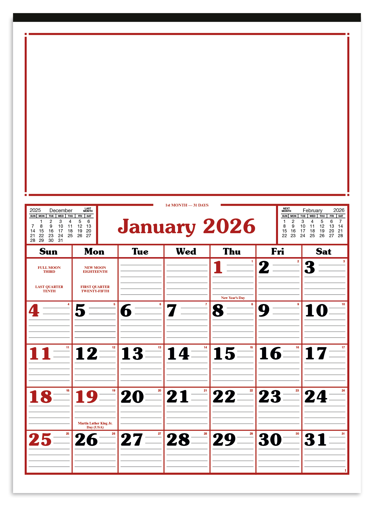 Skinner & Kennedy® Commercial 12-Sheet Calendar 12
