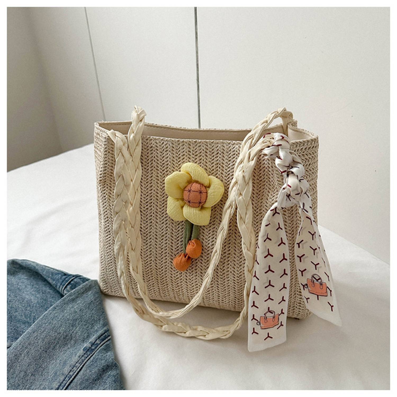 Woven flower tote bag for beach 5